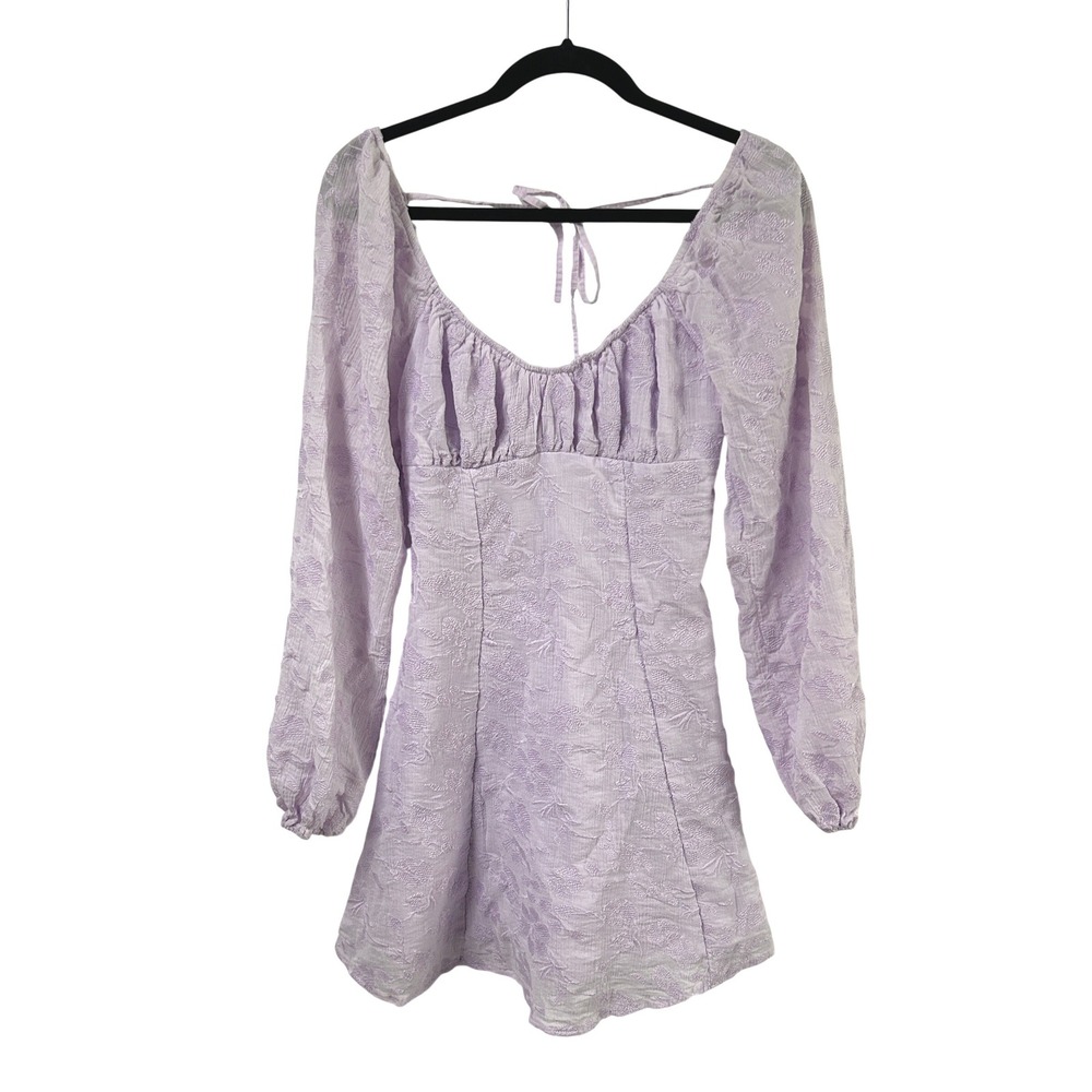 Cottagecore Floral Jacquard Mini Dress S Lavender Fairycore Coquette Romantic